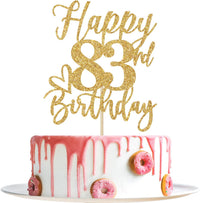 Happy 83rd Birthday Cake Topper - happy 83rd birthday / Gold Glitter