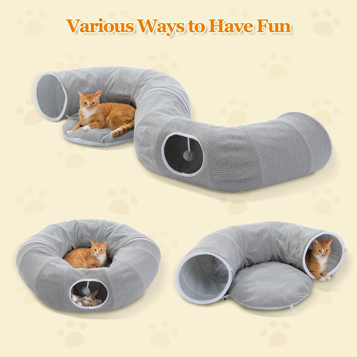 PEQULTI Beige Donut Cat Tunnel Bed Washable Plush Mat Multi for Small - New Gray - image 4