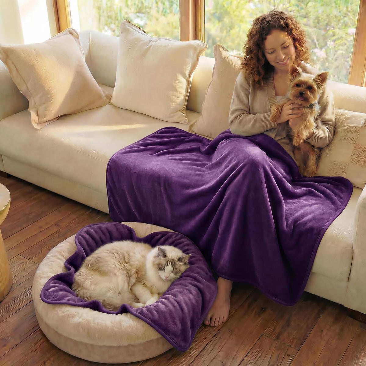 Luciphia Waterproof Pet Blanket - M (57" x40") / Purple+white - image 4