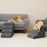 EHEYCIGA Curved Dog Stairs Ramp for Small Dogs 15.7" H, 3-Step Dog Steps for Couch Sofa and Chair, Pet Stairs for Cats, Non-Slip Balanced Pet Steps Indoor, Grey