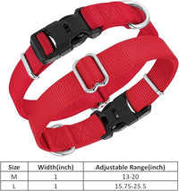 Mikivery Nylon Dog Collar with Quick Release Buckle Soft Adjustable Sturdy for Small Medium Large Dogs Red,L