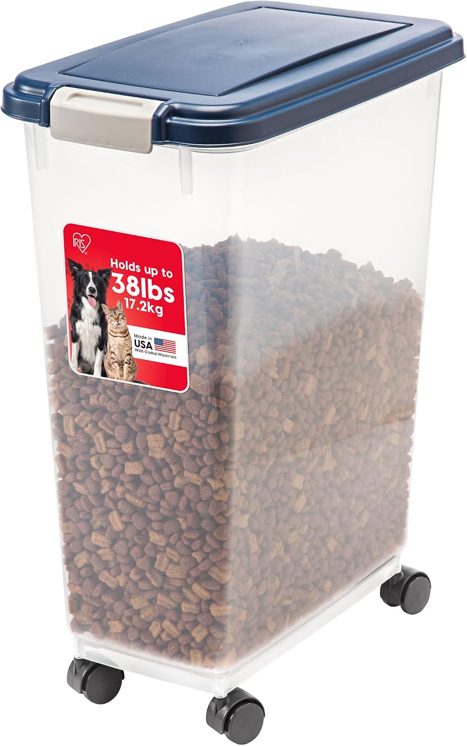 IRIS USA Airtight Pet Food Storage Rolling Container - 38 lbs / Navy