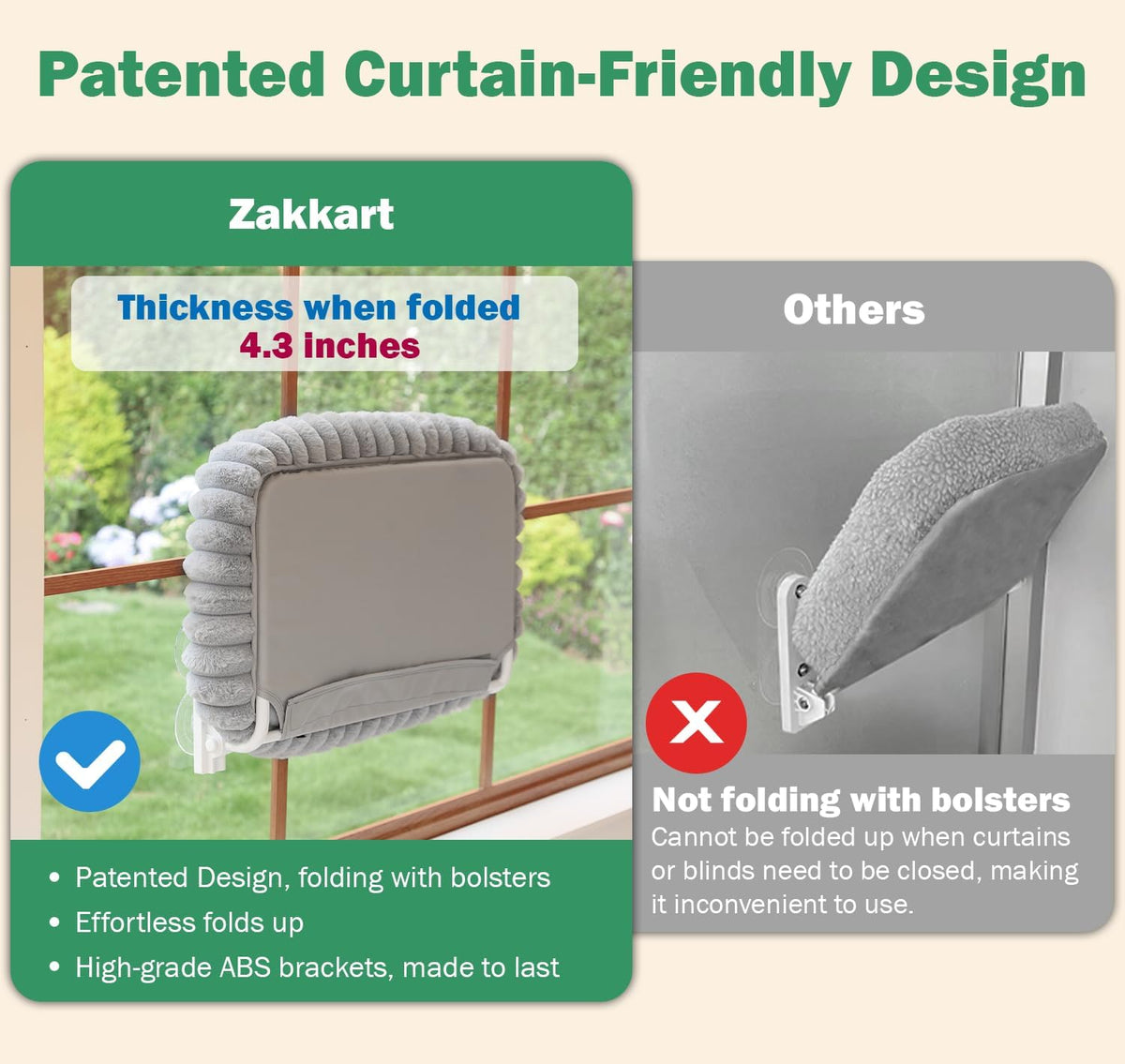 Zakkart SnugCloud Foldable Cat Window Perch – Essentials for Cats - Brown / Large (24.8"x15.7") - image 2