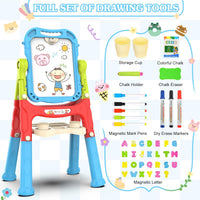 Amagoing Easel for Kids, Adjustable Standing Art Easel for Toddler, Double Side White Chalk Board - Blue - image 4