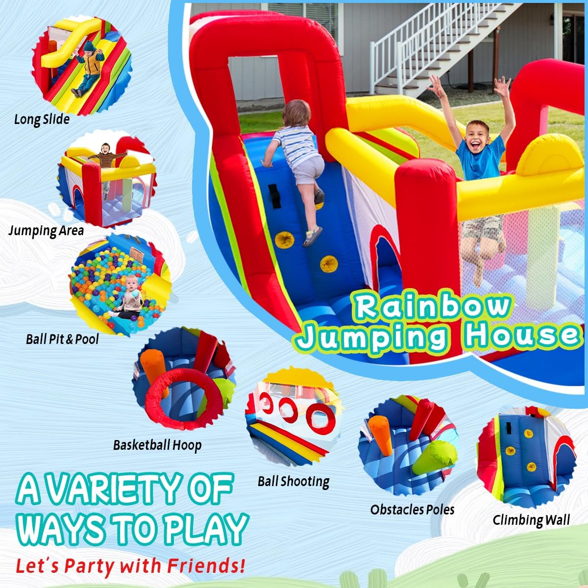 Hongcoral Bounce House, Inflatable Bounce Castle with Blower for Kids, Blow Up Jumping Bouncer - image 3