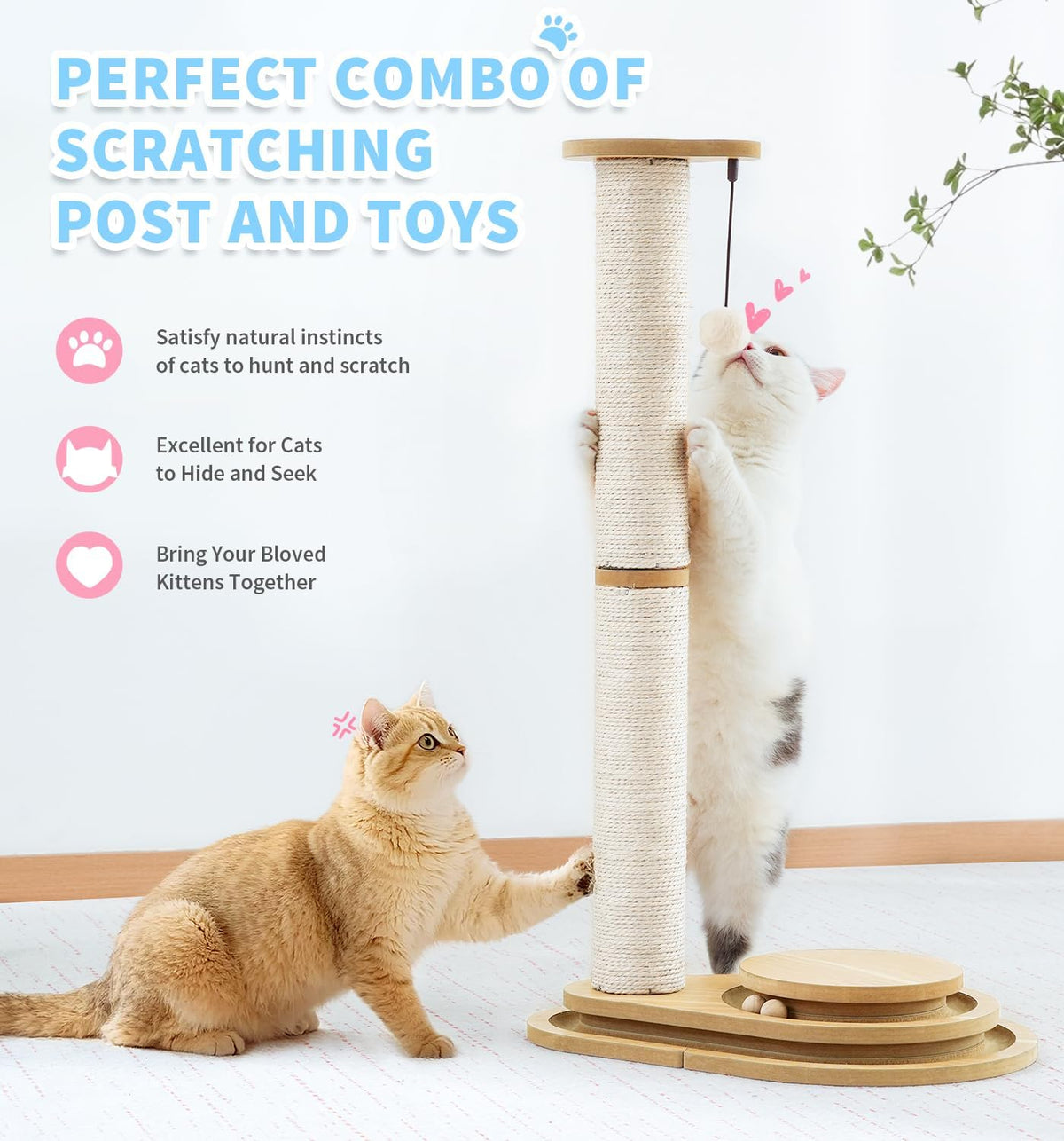 Made4Pets Kitten Toy Scratching Post for Indoor Cats with Ball Track – Essentials for Cats - 32"H - image 2