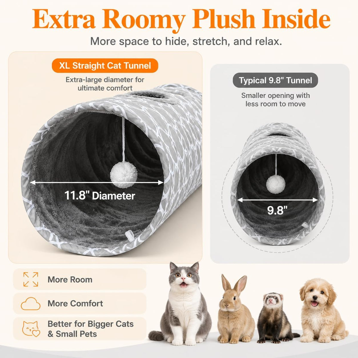 Geometric Straight Cat Tunnel with Plush Inside - Extra Large Straight Tunnel - image 3
