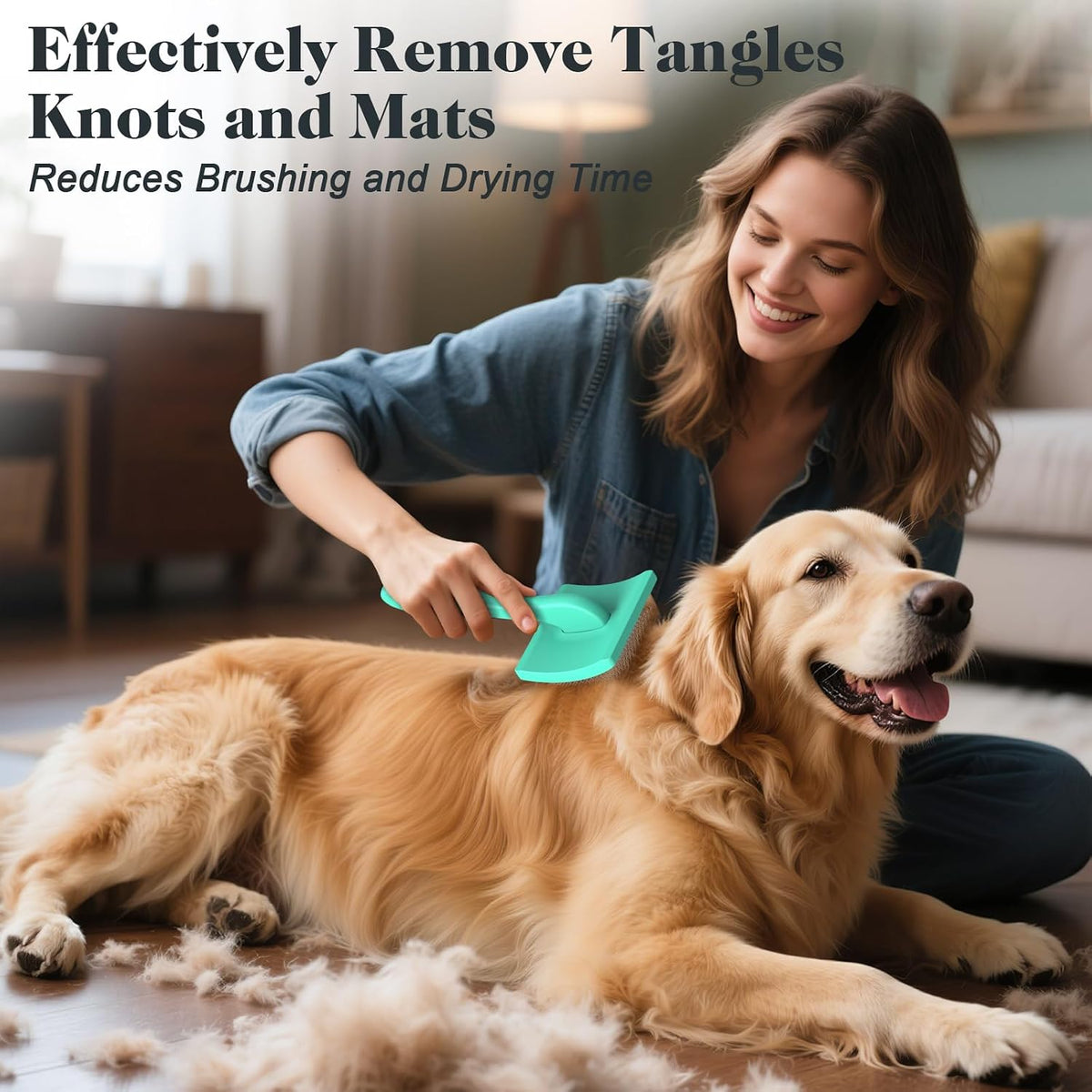 2PCS Slicker Brush for Dogs & Pet Comb - Cyan / Large - image 2