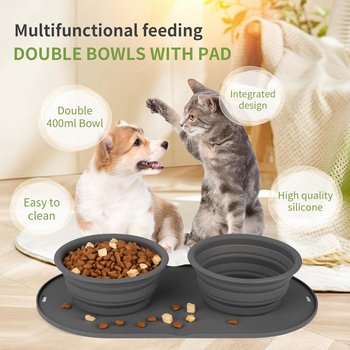 Puppy Dog Bowl, Travel Bowls Dog Food Bowls&Dog Water Bowls - Dark grey - image 2