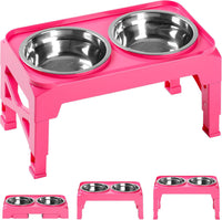 Hubulk Elevated Dog Bowls with 2 Stainless Steel Dog Food & Water - S (6" for Small Dogs) / Pink