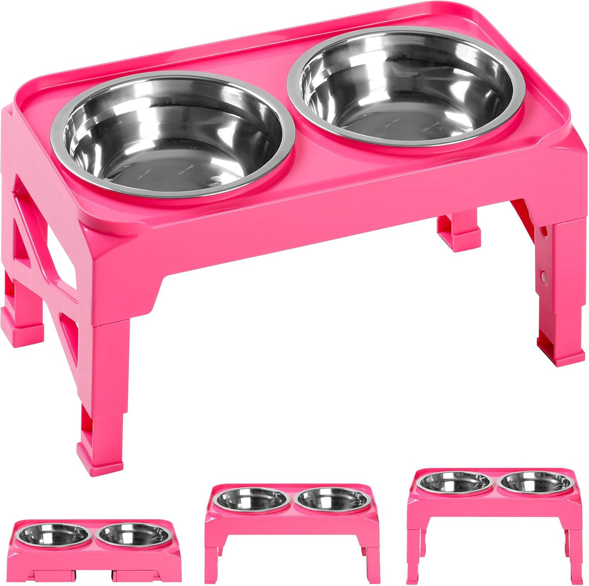 Hubulk Elevated Dog Bowls with 2 Stainless Steel Dog Food & Water - S (6" for Small Dogs) / Pink