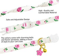 2 Pack Cotton Breakaway Cat Collars Set with Bell and Flower Pendant - heart cherry - image 3