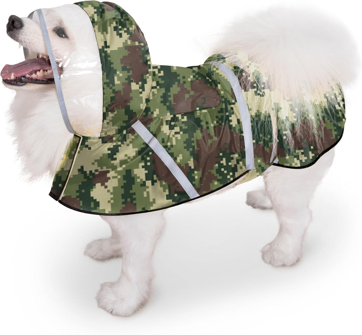 Dog Raincoat, Adjustable Rain Jacket with Hooded Double Layer for Large Medium Small Dogs Puppies - Camouflage Green / XX-Large