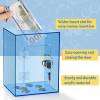 Clear Pink Piggy Bank with Lock & Key for Adults - Blue - image 3