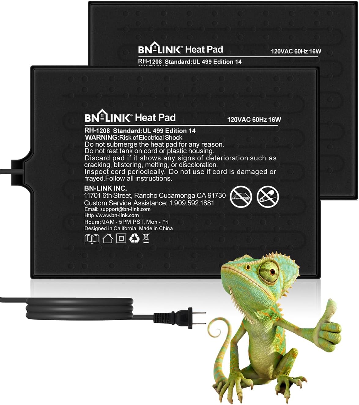 BN-LINK Reptile Heat Pad 6"X8" 8W for 10-20gal Under Tank Terrarium - 8" X 12" 2-PACK