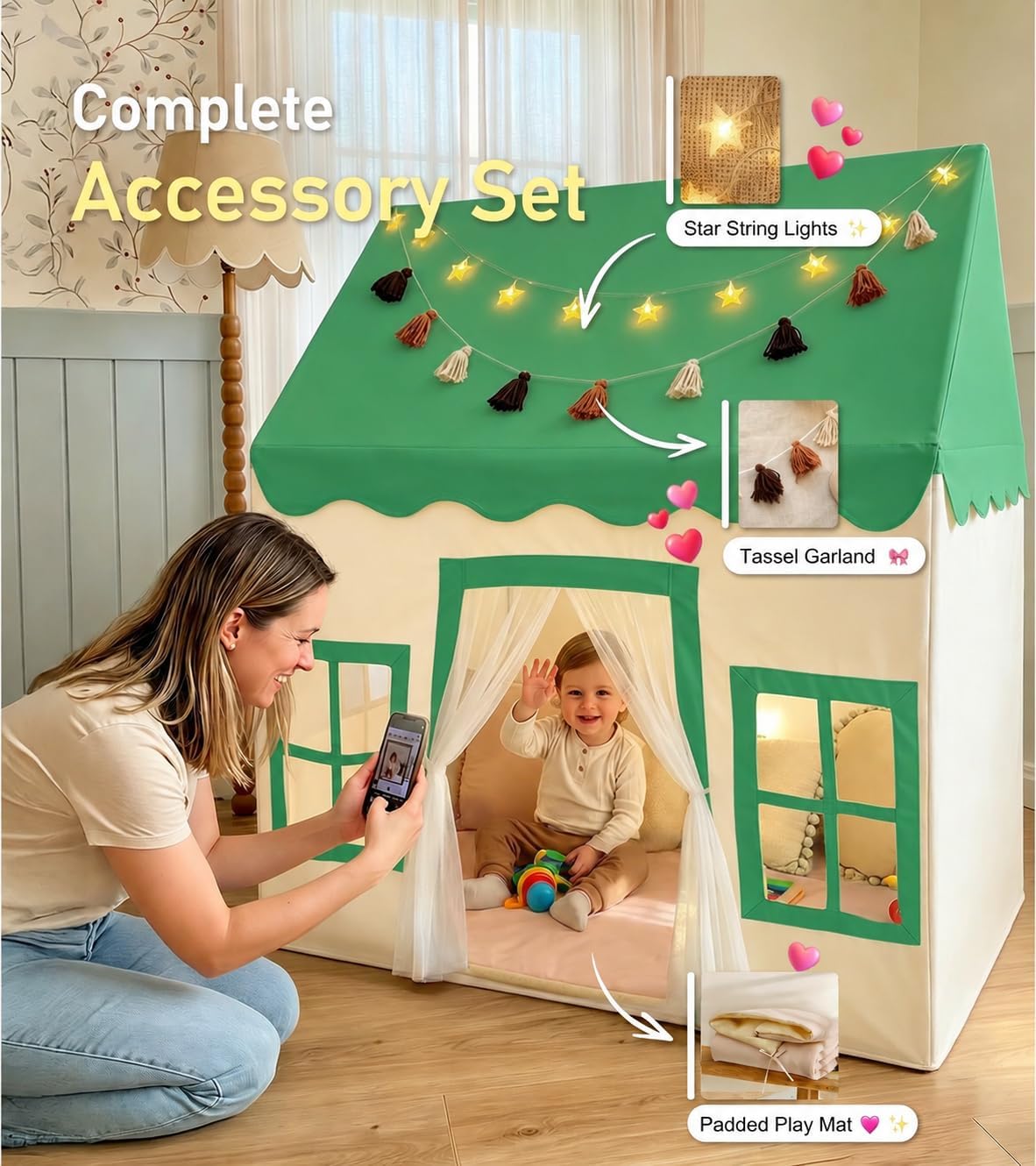 Little Dove Kids Play Tent with Mat - Green Play Tent / Large Size - image 2