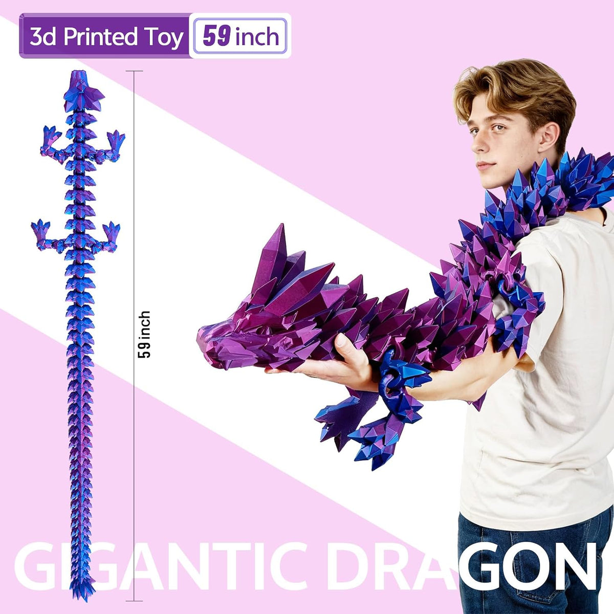 3D Printed Dragon 24 Inch - Red Blue / 47.5in - image 3