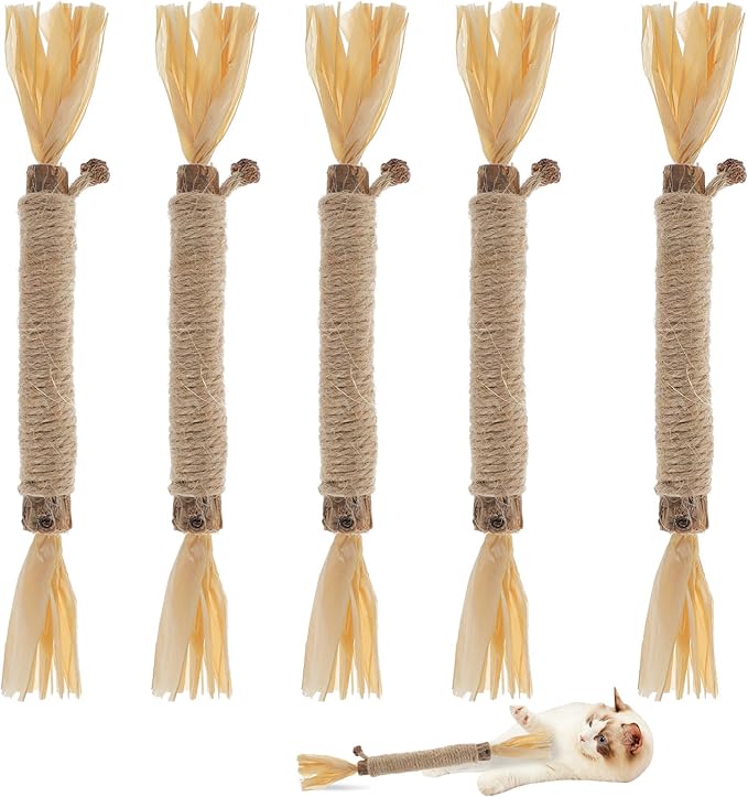 5 PCS Silvervine Sticks for Cats - Natural Cat Chew Toys for Teeth Cleaning, Kitten Teething & Aggressive Chewers