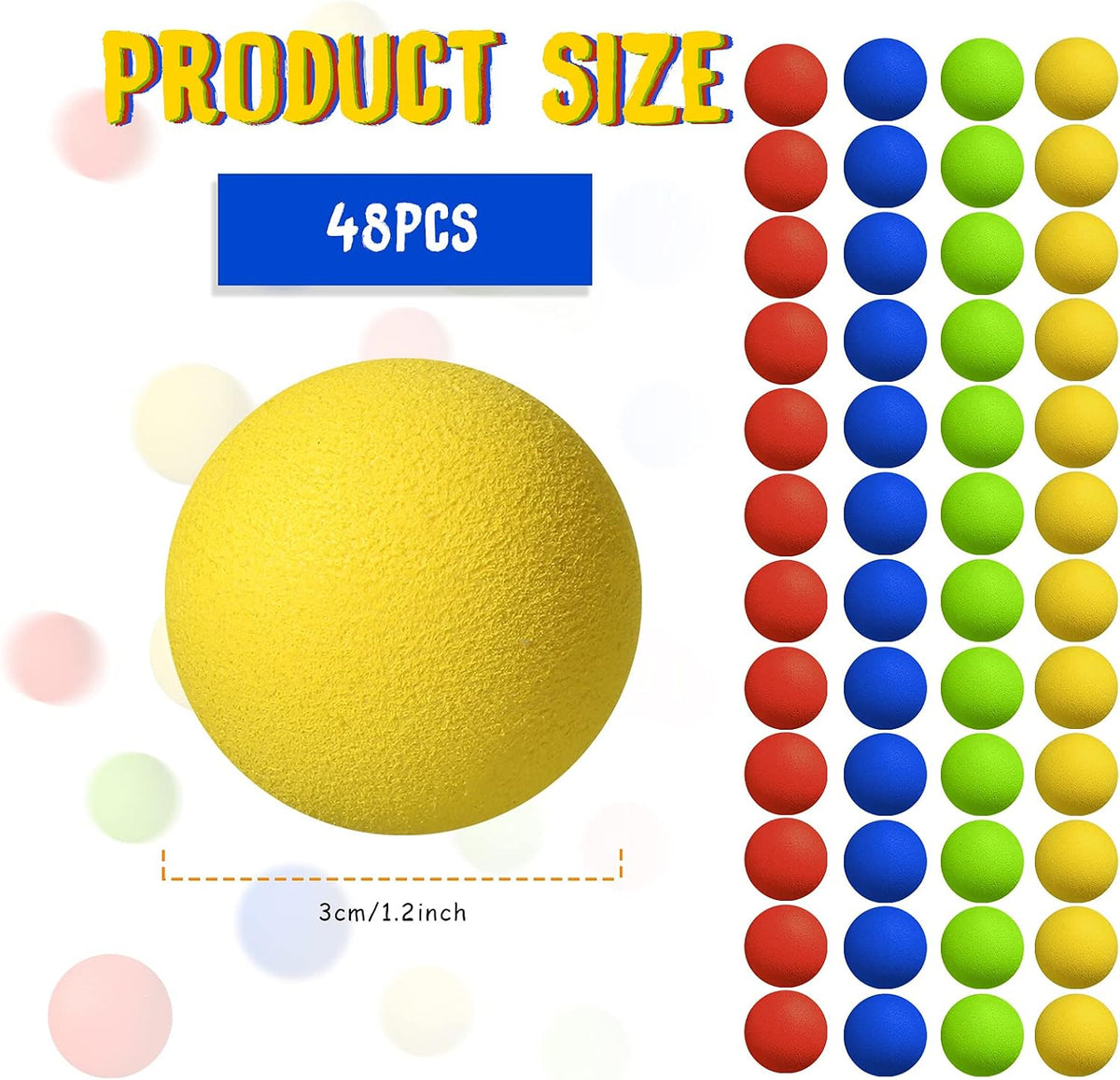 Sumind 48 piece soft foam ball refill pack, 1.2 inch balls in red, green, yellow and orange - view 4