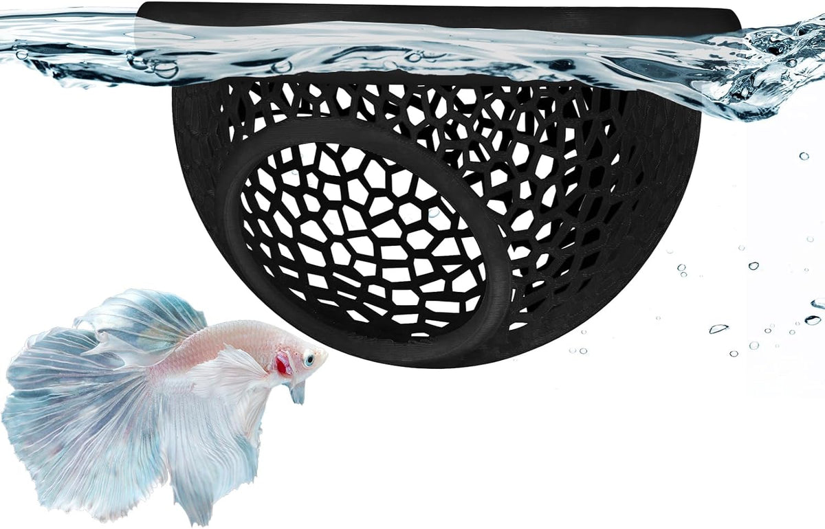 Floating Betta Hide & Shrimp Cave, 3D Printed Aquarium Decor - Black
