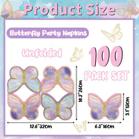 100Pcs Butterfly Napkins, Fairy Napkin - Colorful Butterfly - image 2