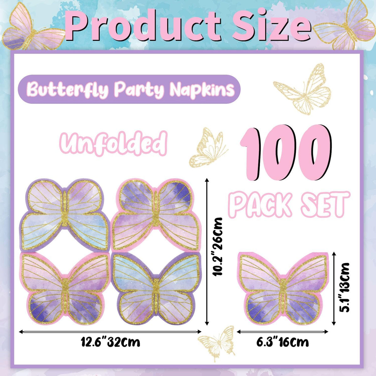 100Pcs Butterfly Napkins, Fairy Napkin - Colorful Butterfly - image 2