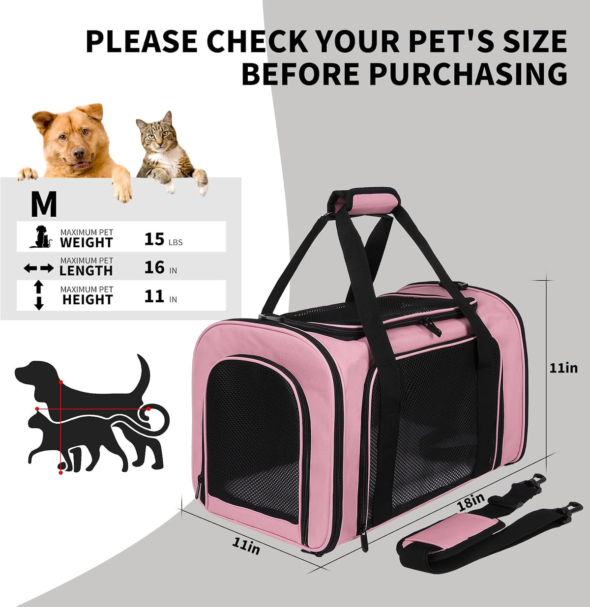 Cat Dog Carriers Soft-Sided - 20.0"L x 13.0"W x 13.0"H / pink - image 4