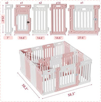 2 Room Dog Playpen with Door,DIY Shape Combination Puppy Pen,16-Panel+2 Link Piece+Large Door+Small Door,25.5" H Dog Fence,Non-Slip&Secure Pet Gate,Easy to Assemble,Pink + White