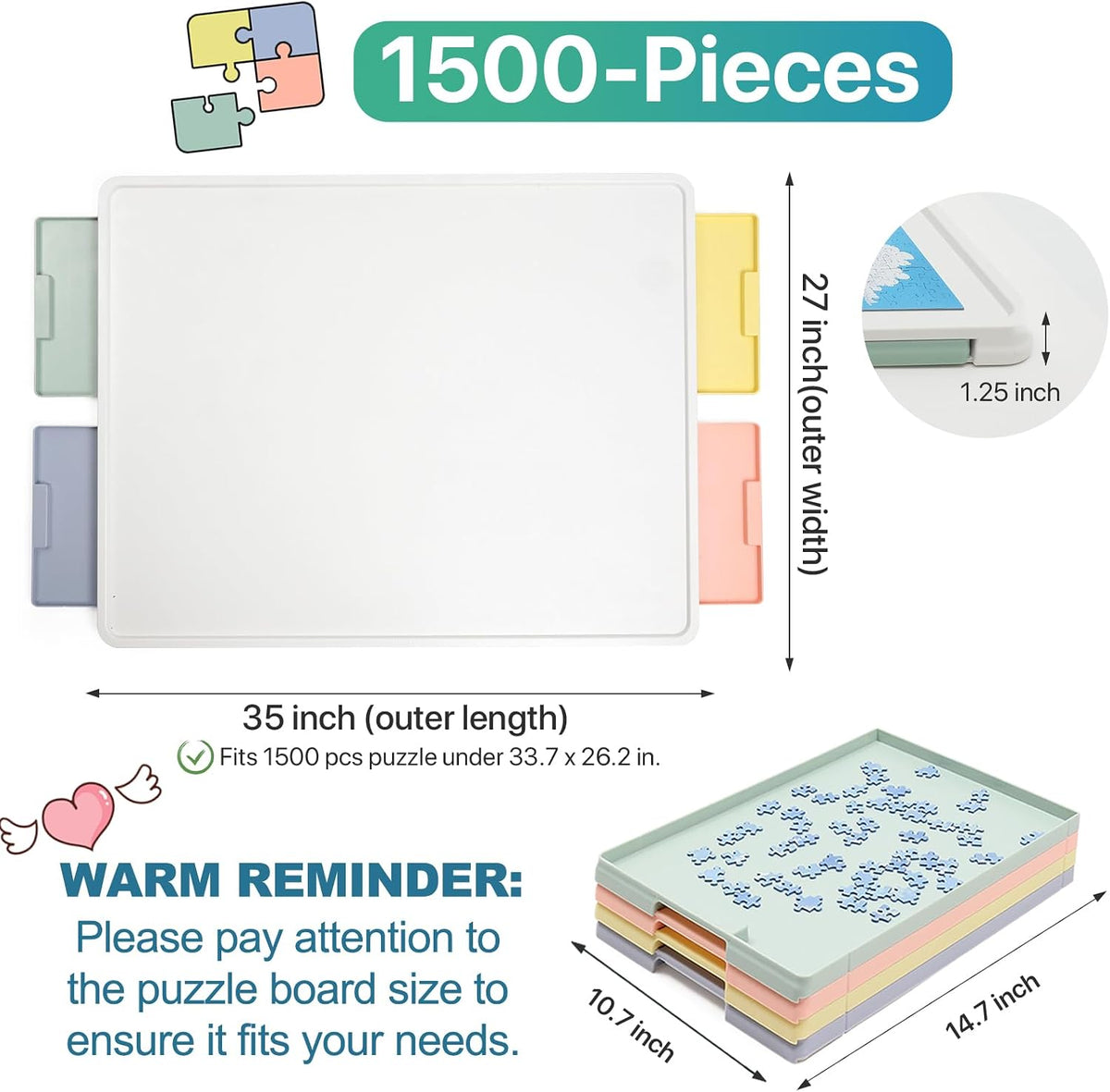 Playboda 1500 Pieces Rotating Plastic Puzzle Board with Drawers - Multicolor Drawers - image 2