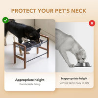 7.1inch Ceramic Adjustable Raised Double Bowls Set with Stand, 3 Heights Elevated, 2 Placement Options,Food and Water Bowls for Medium and Large Dog(Reactived Glaze -Grey)