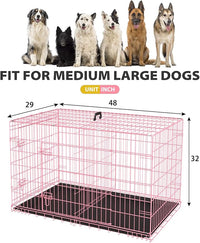 BestPet | Dog Crate | 48" | Pink | Foldable Metal Kennel with Double Doors, Secure Slide-Bolt Latches, Leakproof Tray | Portable Dog Cage for Large Breeds | for Travel, Indoor & Outdoor Use