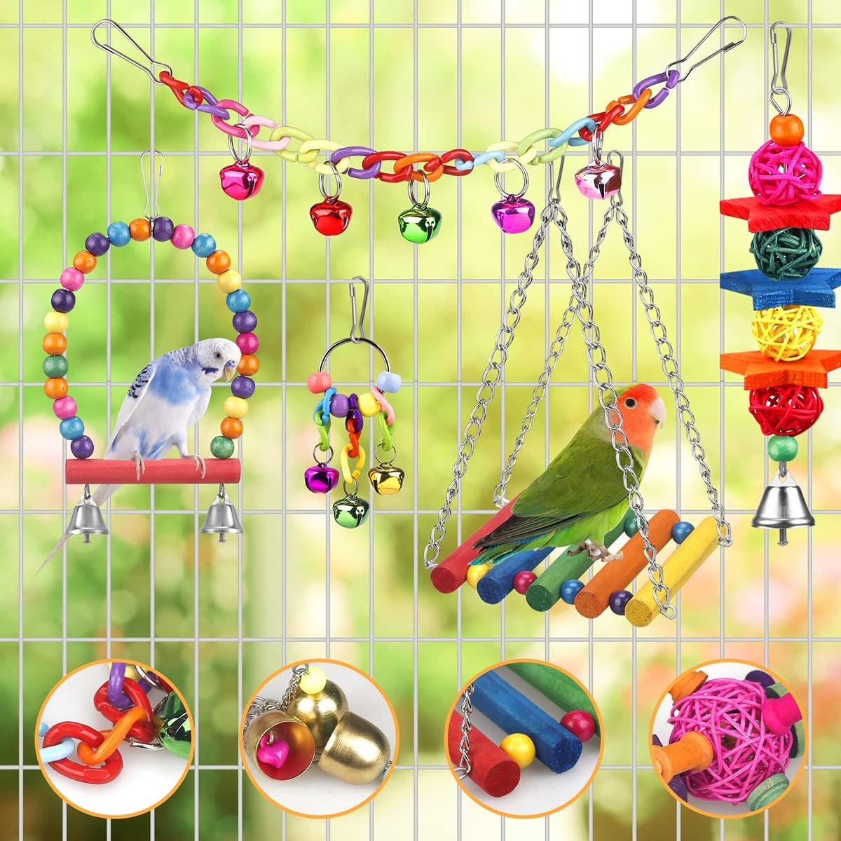 Bird Toys for Conures with Colorful Ladder Hammock Bird Cage - image 2