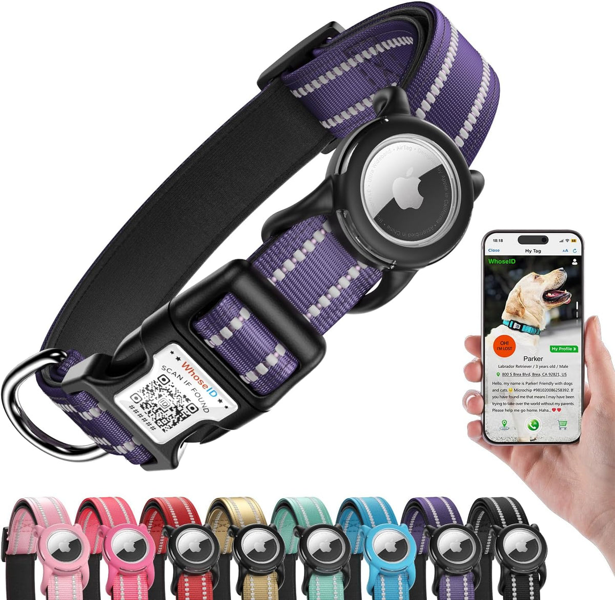 Premium Tactical Dog Collar - Z: Purple / XS: with Airtag Holder