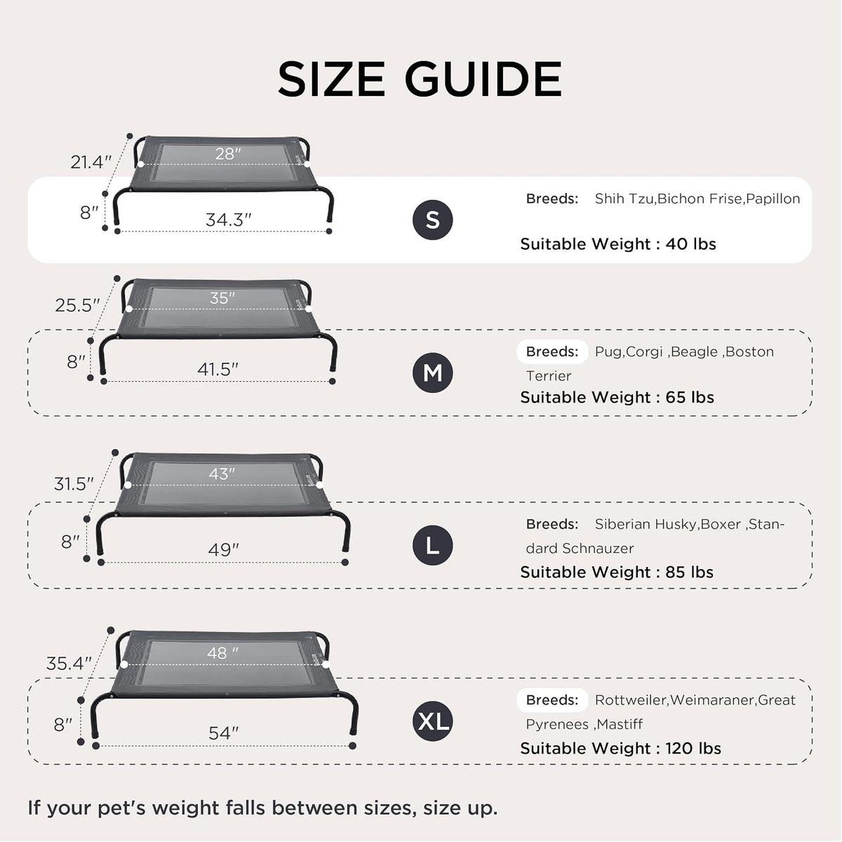 Bedsure Outdoor Elevated Cooling Dog Bed Large Sized Dog - Grey / 34.3"L x 21.8"W x 8"Th - image 2