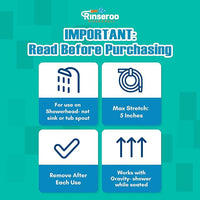 NEW Rinseroo: 5ft Slip-On Handheld Shower Attachment Hose w/Spray Head- Removable Extension Arm- Converts Fixed Shower Head into Handheld Bather. Portable, No-Install Shower Hose Wand for Seniors, RV.