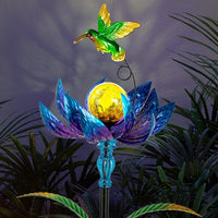 sunnylight solar wind spinner with purple petals and cracked glass ball - view 2