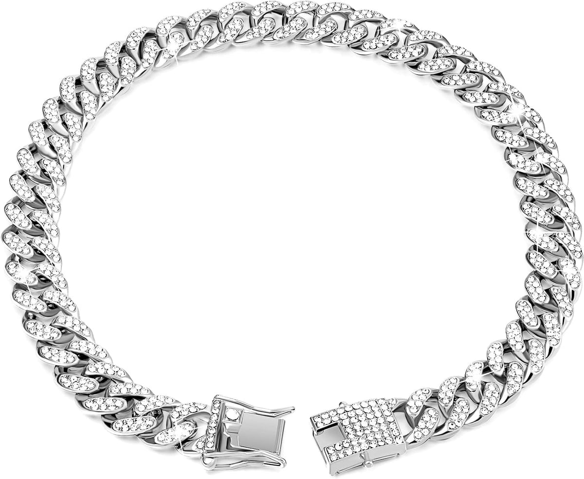 Dog Chain Cuban Dog Collar Pet Chain Necklace - 10 Inch / Silver