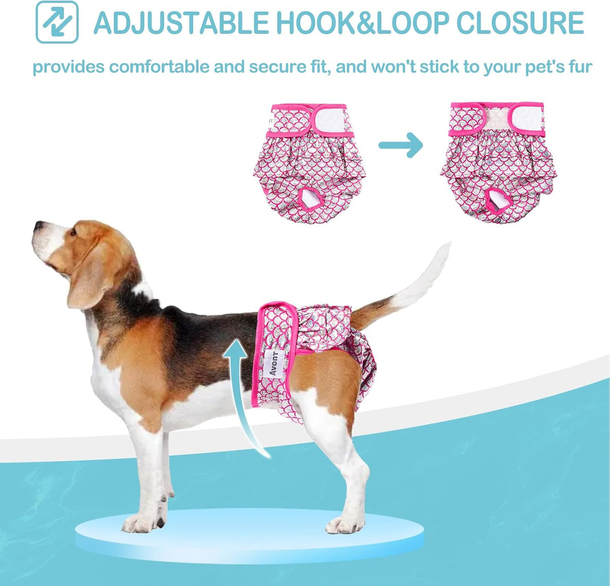 Avont 3 Pack Reusable Dog Diapers Female-Strawberry/Orange/Cherry – Essentials for Dogs - Mermaid Pattern - Purple Pink Blue / XL - image 2