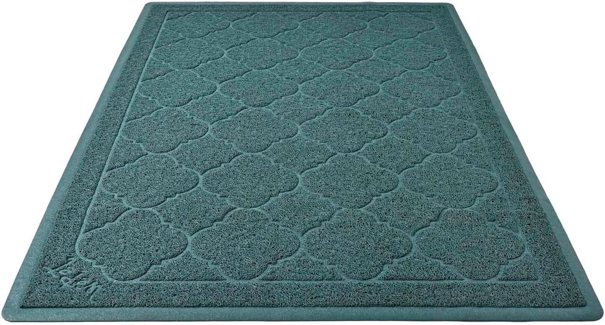 Cat Litter Box Mat, Kitty Premium PVC Pad, Durable Trapping Rug - #10 Celadon Green / Medallion/47 x 36 Inch