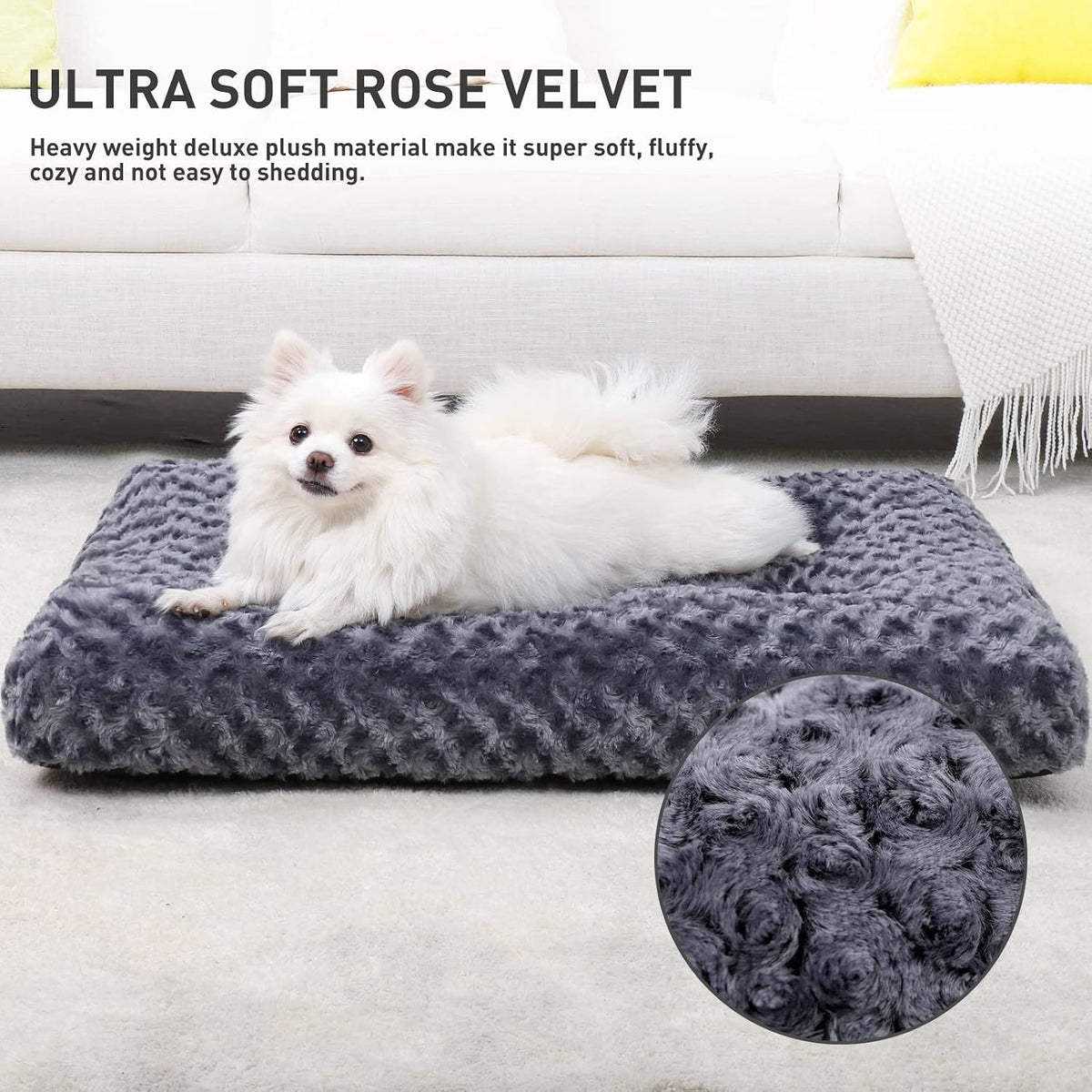 KSIIA Washable Dog Bed Medium Size Dog Crate Bed Plush Pet Mat - Dark Grey / 23.0"L x 18.0"W x 3.0"Th - image 3