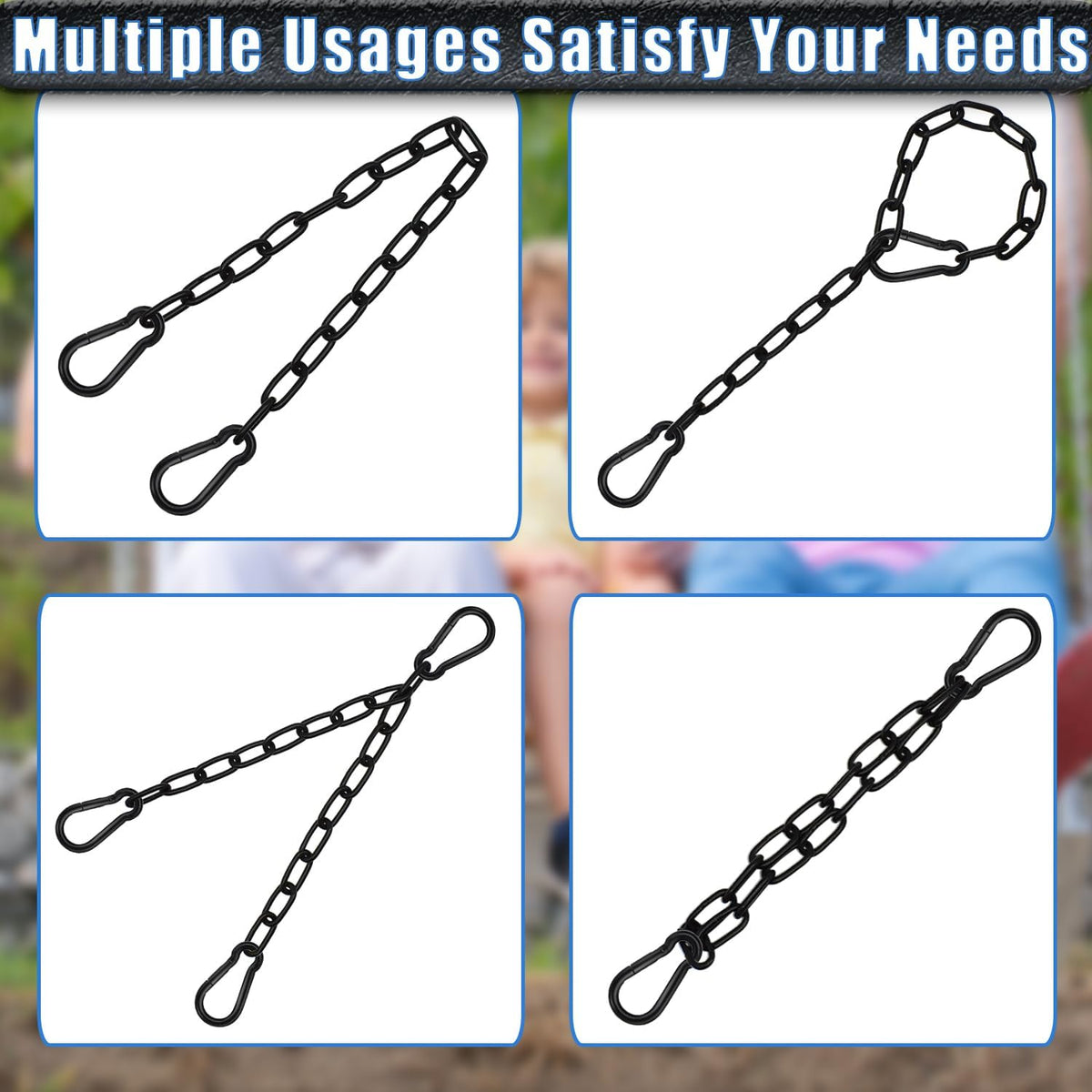 2 Pack Hanging Swing Chain with 4 Carabiners 25in, Swing Chairs - Black / 25in×4pcs - image 4