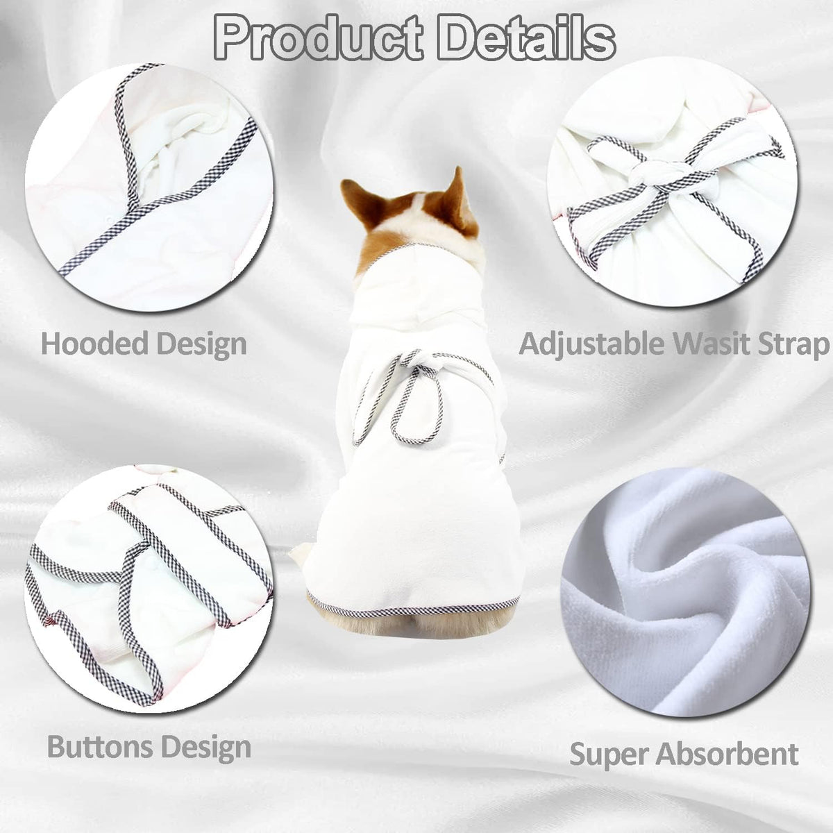 Dog Bathrobe, Microfiber Fast Drying Absorbent Hooded Bath Towel White for Puppy Small Medium Large - 2XL:50-75LB (1st Generation) / White - image 2