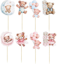 Gyufise 36Pcs Baby Shower Bear Cupcake Toppers Moon Baby Bear Baby - Blue Pink - image 2