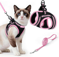 rabbitgoo Cat Harness and Leash Set, Step-in Soft Vest - L / Black & Pink