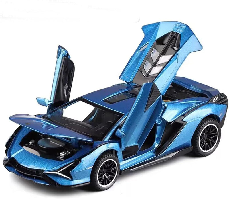 Lambo Toy Car Sian FKP3 Die-Cast Car Model with Lights and Sound Pull - Blue