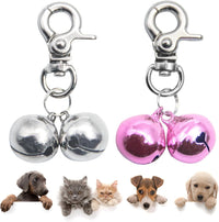 Bells for Dog Collars - 2 Pack Pet Hanging Ring Bell Accessories for Dog & Cat, Pet Pendant Collar - Silver & Pink - Gloss / Small