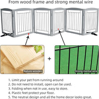 ZJSF Freestanding Dog Fence Indoor, Foldable Dog Gate for Doorways, Stairs or Hallways, Sturdy Wood Extra Wide Pet Gate with Support Feet for The House, Grey, 32 "Height-6 Panels