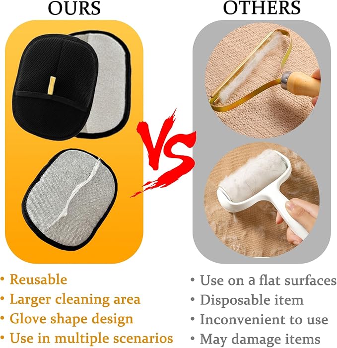 The Magic Brush Pet Hair Remover, Acssart Pet Hair Removal Glove, Electrostatic Pet Grooming Gloves, Efficient Reusable Cat & Dog Hair Remover for Couch, Furniture, Carpet, Curtain (2PCS)