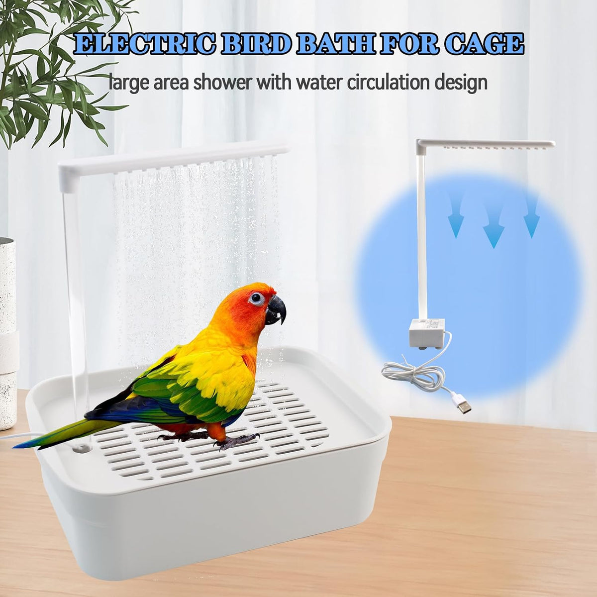 Automatic Bird Shower with Pump - 【Rectangular White Bird Shower】 - image 2