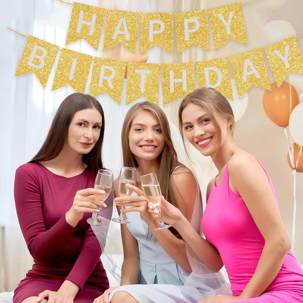 Happy Birthday Banner,Pre-Strung Black and Gold Party Decorations，16ft Pre-Strung Hanging Sign - gold1 - image 2